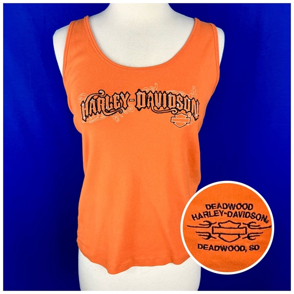 •🏍|•HARLEY-DAVIDSON•| Deadwood, SD Officially Licensed Orange H-D Tank Top - Picture 1 of 9